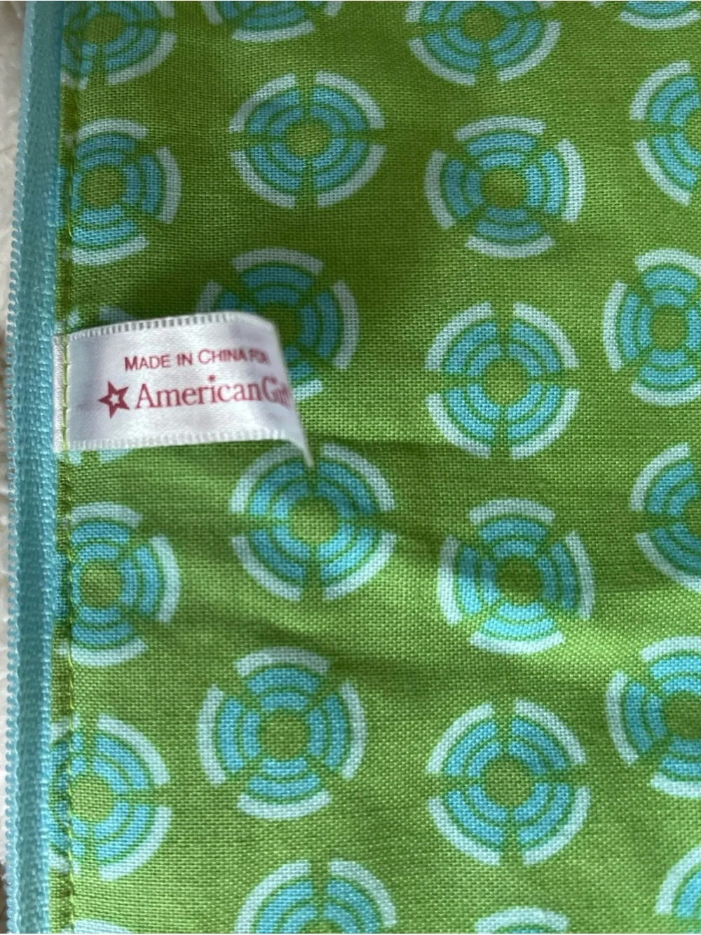 American Girl Light Blue and Cream Doll Blanket/Sleeping Bag with Zipper